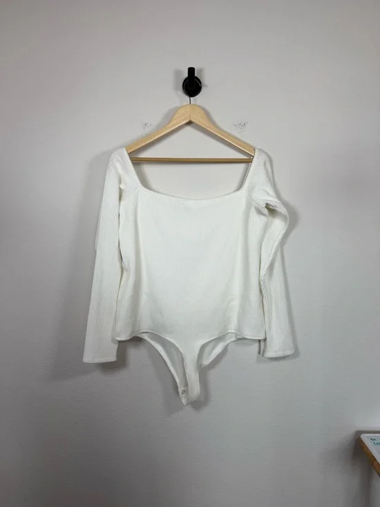 Good American Off Shoulder Half Zip Ribbed Bodysuit Cream Snap Close NWT 3XL (6) - Picture 14 of 16